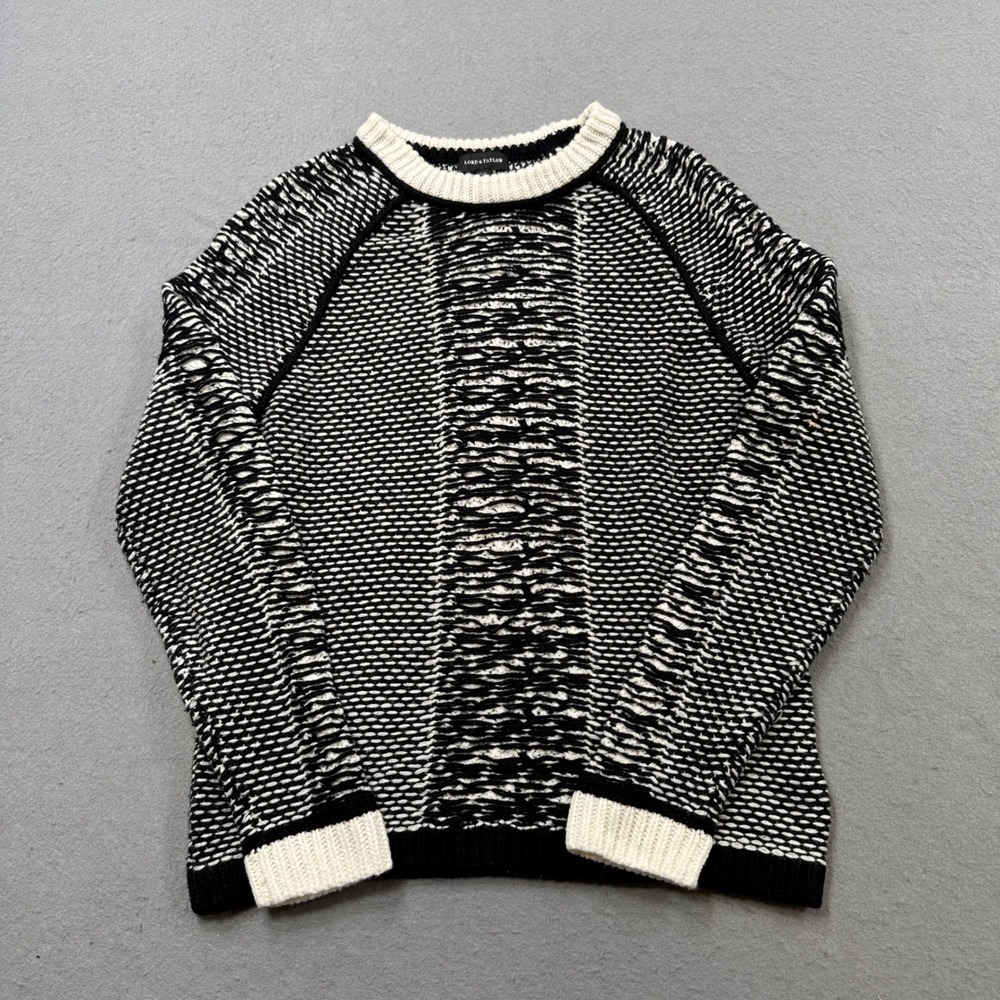 Lord & Taylor Sweater‎ Women's Medium Black White Chunky Knit Crewneck Pullover